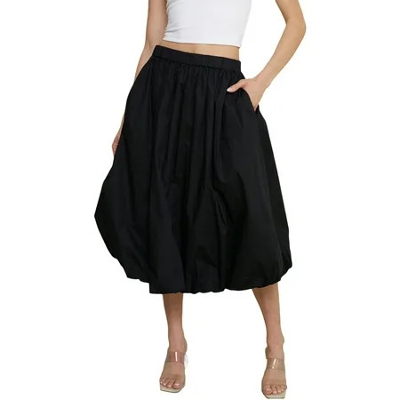 Michellecmm Women Bubble Skirt Elegant Elastic Waist Pleated Solid Long Skirt | Walmart (US)