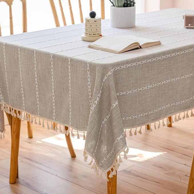 Light Coffee Linen Table Cloth for Rectangle Table Burlap Tablecloth with Tassel Kitchen Dining R... | Amazon (US)