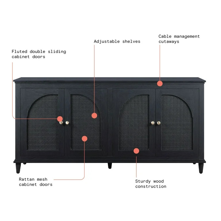 Beautiful Drew Rattan 4-Door Buffet by Drew Barrymore, Black Finish | Walmart (US)