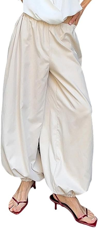 NRTHYE Womens Summer Baggy Casual Pleated Harem Pants Loose Elastic Waist Wide Leg Hippie Long Ba... | Amazon (US)