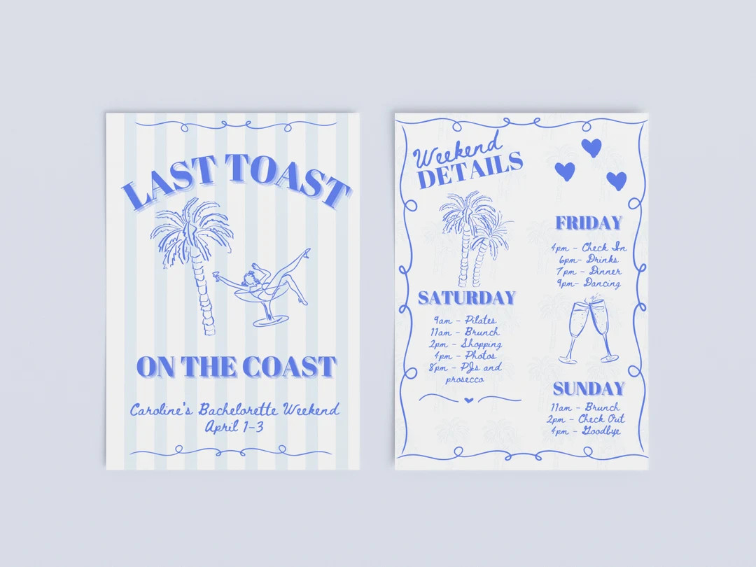 Last Toast on the Coast, Bachelorette Itinerary Template, Nauti Bachelorette, Coquette Room Decor... | Etsy (US)