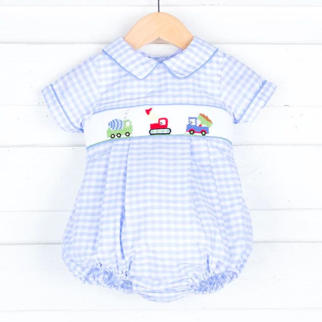 Construction Truck Smocked Blue Bubble | Classic Whimsy