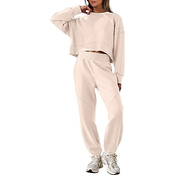ANRABESS Womens 2 Piece Outfits Lounge Sets Cropped Sweatshirt Joggers Fashion Sweatsuit Sweat Se... | Amazon (US)