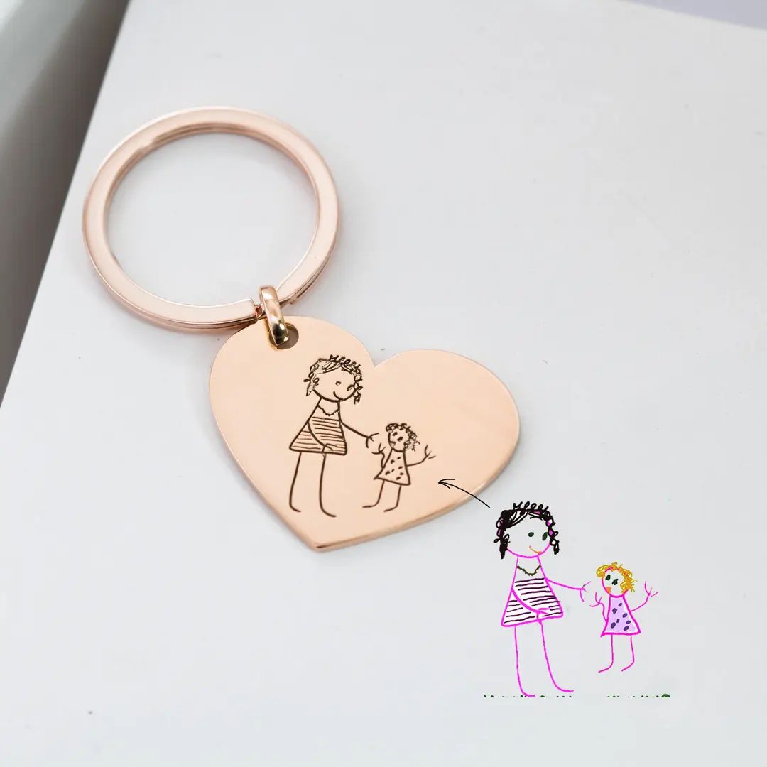 BEST MOTHER'S GIFT • Kids Drawing Keychain • Engraved Baby Artwork Charm • Personalized Hea... | Etsy (US)