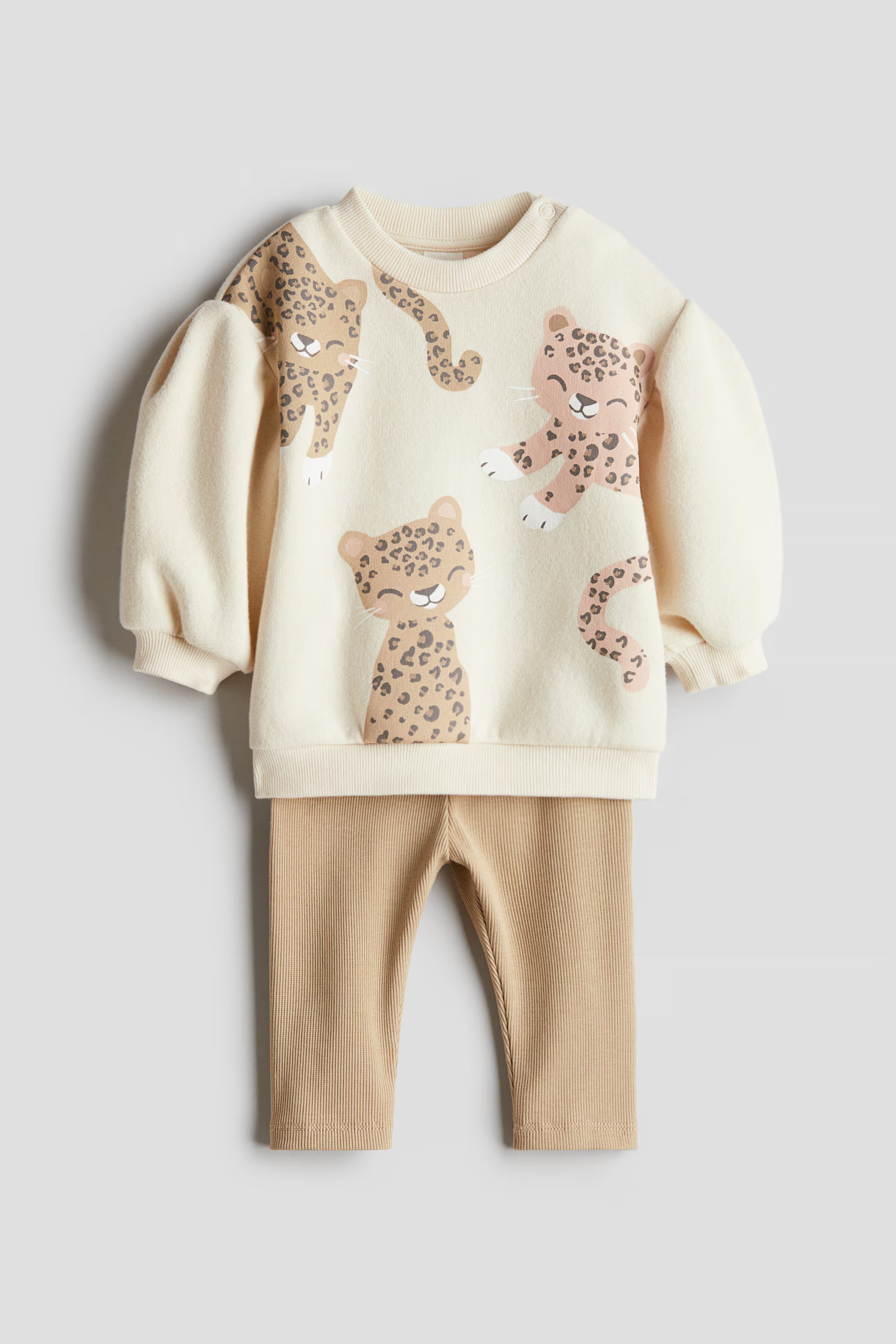2-piece Sweatshirt and Leggings Set - Beige/leopards - Kids | H&M US | H&M (US + CA)