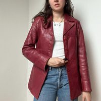 Vintage Leather Jacket in Burgundy Red/Size Medium Genuine Blazer Cherry Tailored | Etsy (US)