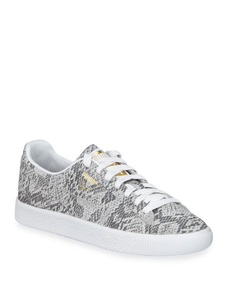 Clyde Snake-Print Leather Lace-Up Sneakers | Neiman Marcus