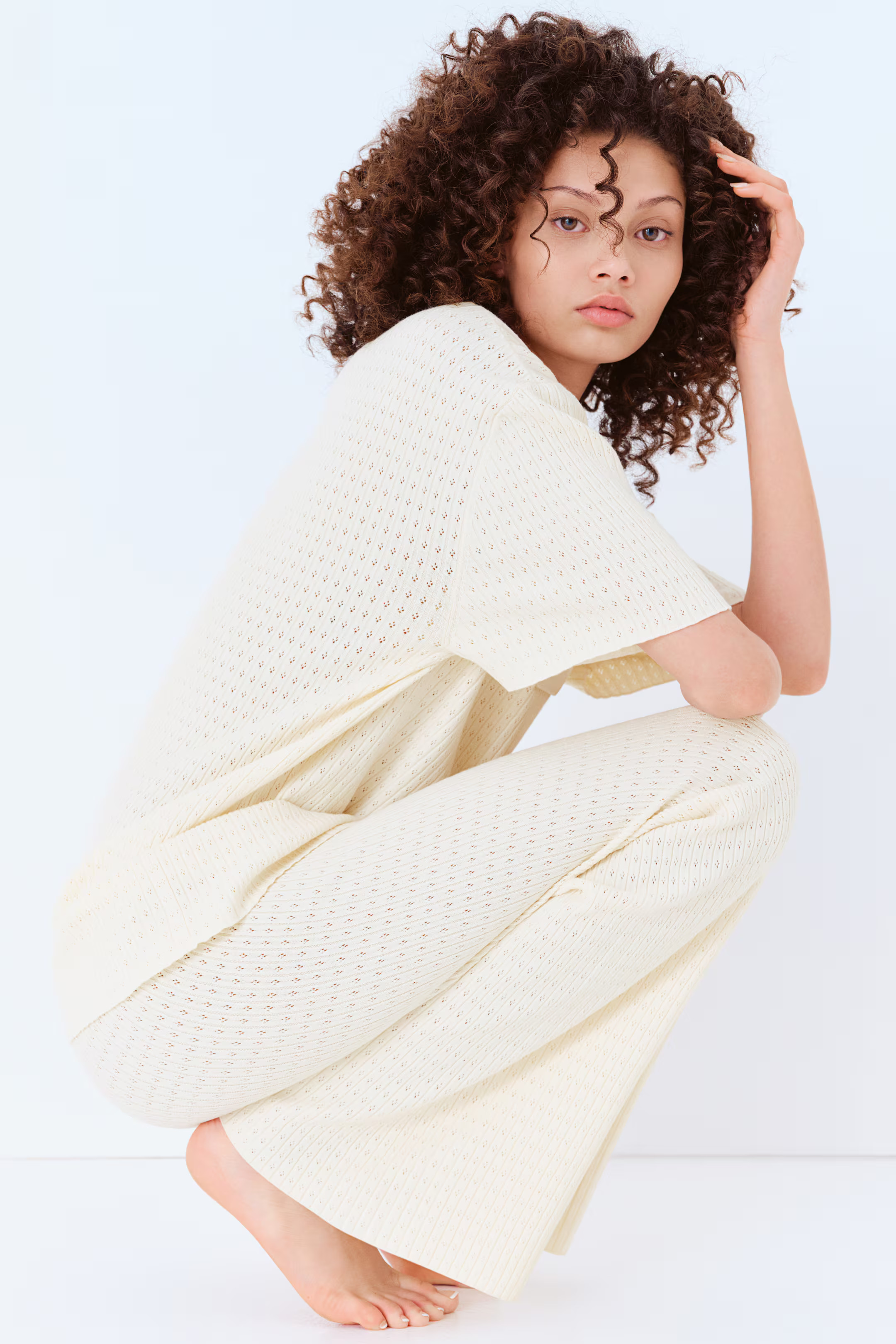 Pointelle-Knit Polo Shirt - Black - Ladies | H&M US | H&M (US + CA)