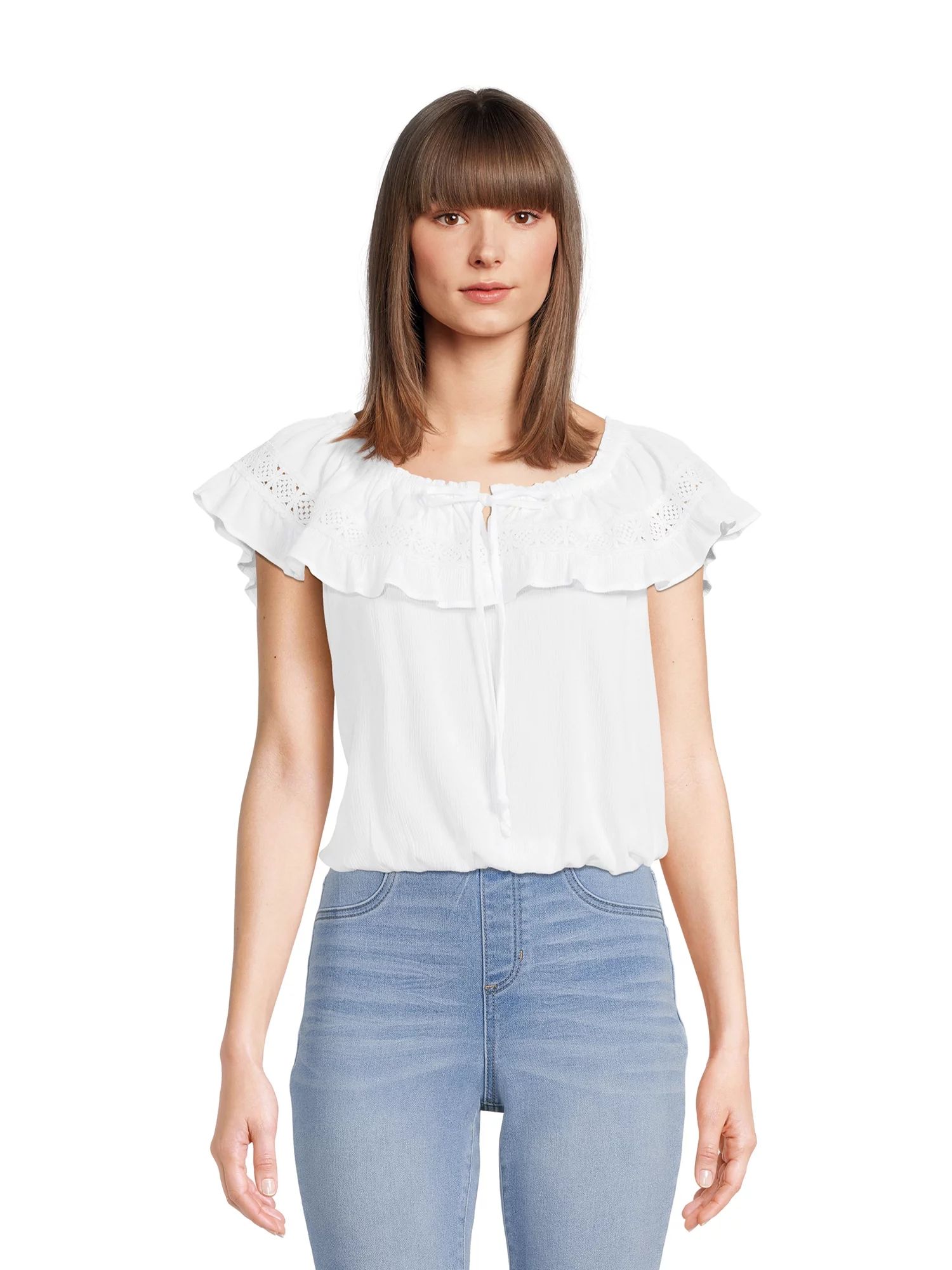 No Boundaries Juniors Ruffle Woven Top, Sizes XS-3XL | Walmart (US)