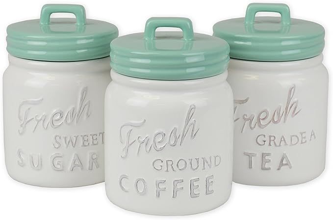 DII 3-Piece Vintage, Retro, Farmhouse Chic, Mason Jar Inspired Ceramic Kitchen Canister With Airt... | Amazon (US)