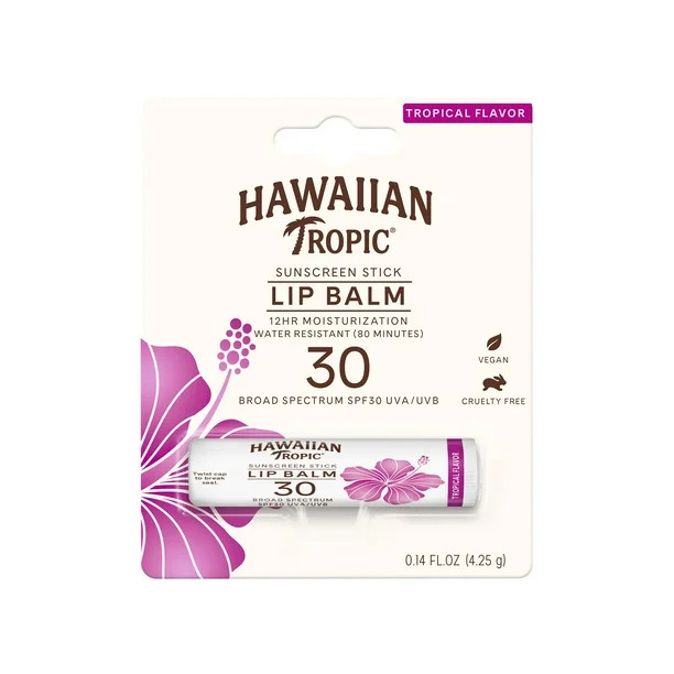 Hawaiian Tropic Sunscreen Stick Lip Balm 0.14 Oz, SPF 30, 12 Hour Moisturization, Water Resistant... | Walmart (US)