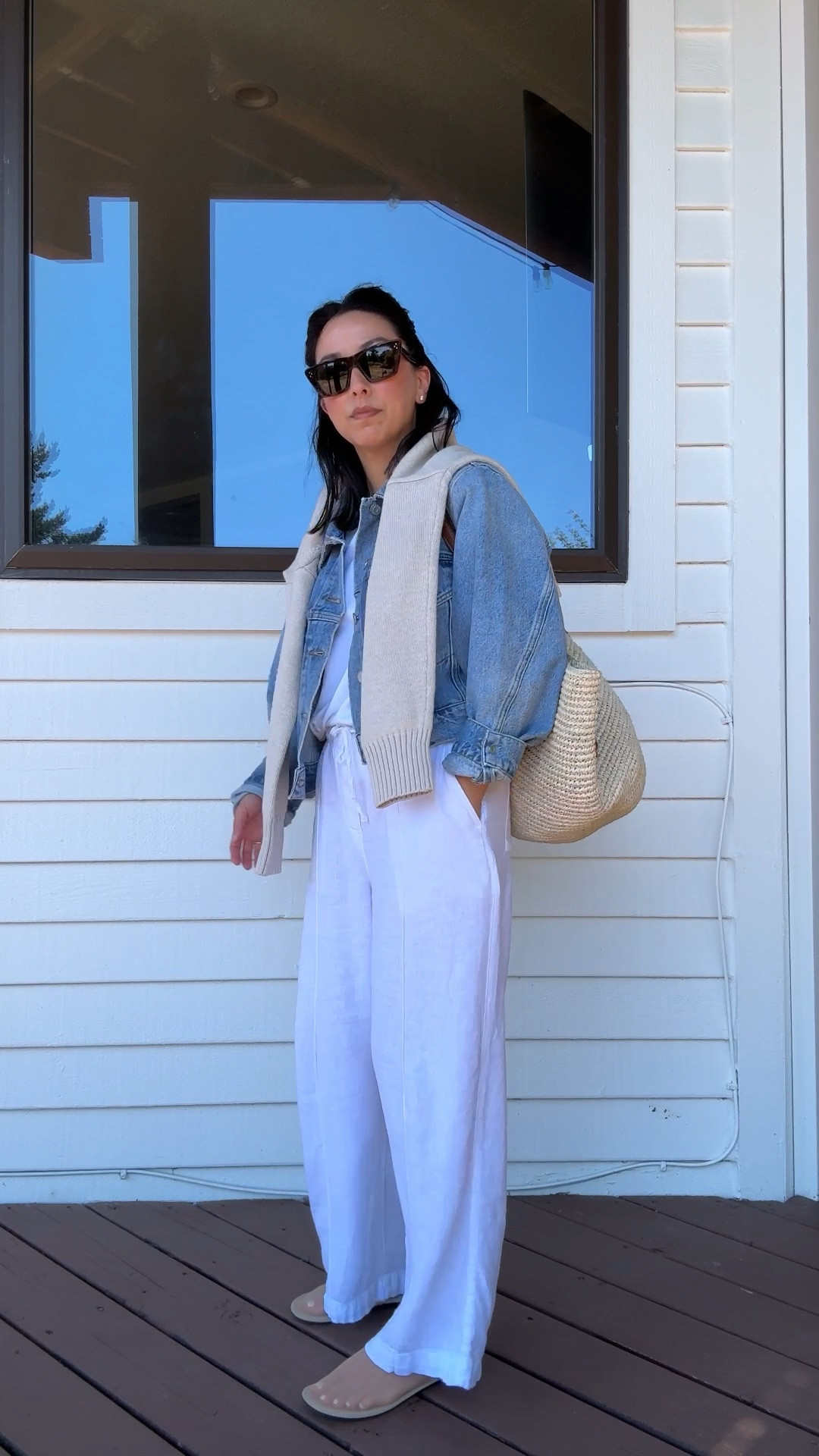 Oregon trip #ootd. Wore this in the morning to grab breakfast and run errands. It got hot, but was chilly this morning. 

Agolde jacket xs
Aritzia tee medium
Gap factory pants petite xs
Amazon mesh flats 5
Hunting Season tote
Quince sweater small in Speckled beige
Celine sunglasses 
Blue Nile studs
Dorsey James necklace 15”


#LTKPetite #LTKStyleTip #LTKTravel