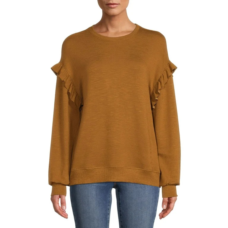 Time and Tru Women's Ruffle Pullover Sweatshirt - Walmart.com | Walmart (US)