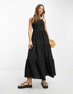 ASOS DESIGN square neck shirred maxi sundress in black | ASOS (Global)