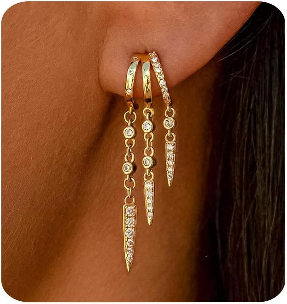 Gold Earrings for Women Trendy 14K Gold Plated Dangle Earrings Drop Earrings Cubic Zirconia Simpl... | Amazon (US)