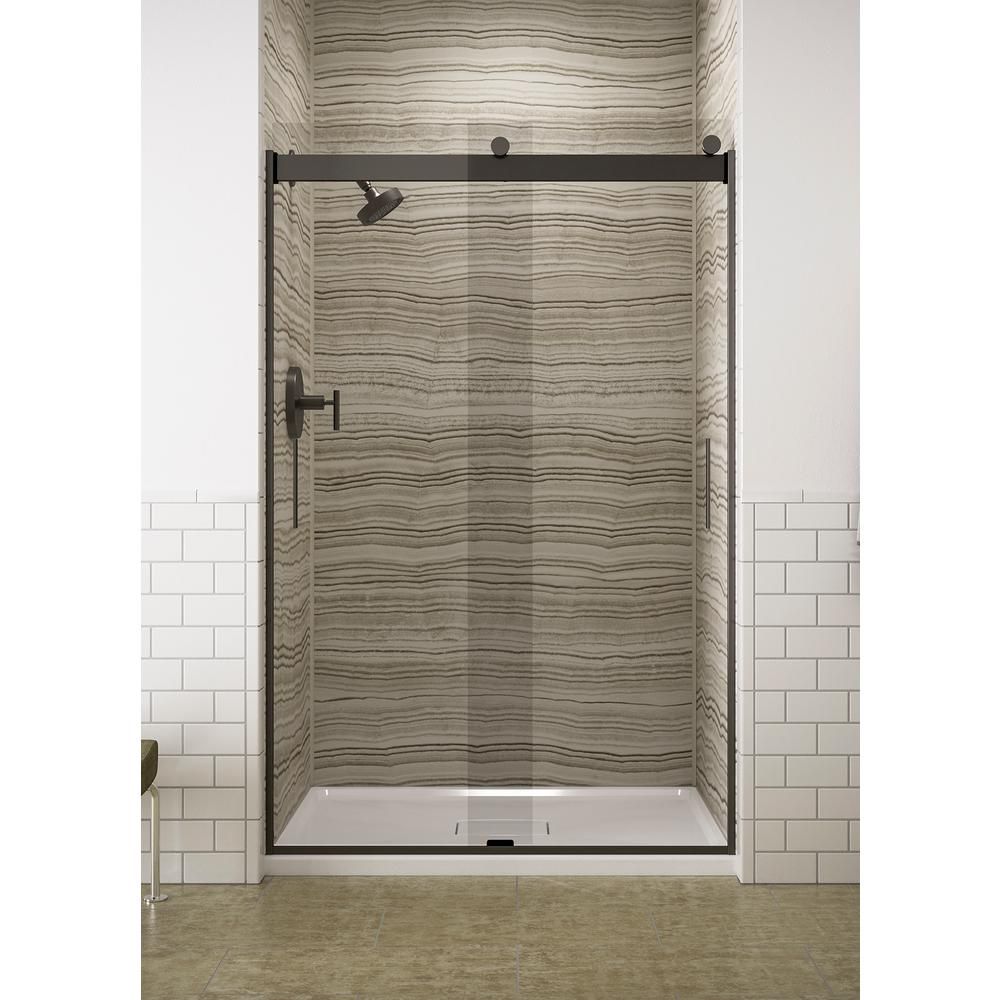 KOHLER Levity 47.625 in. W x 74 in. H Frameless Sliding Shower Door in Anodized Dark Bronze | The Home Depot