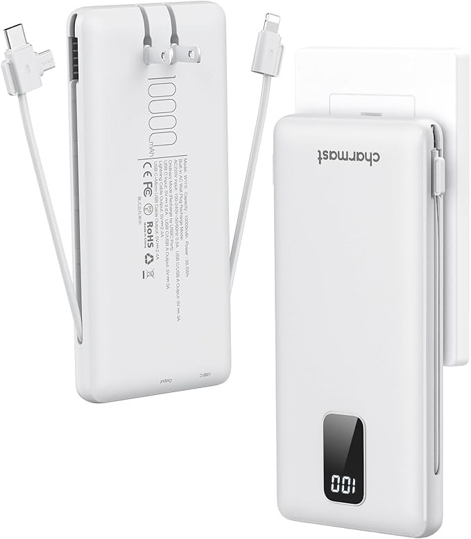 charmast Portable Charger with Built-in Cables and Plug, 10000mAh USB C Power Bank Fast Charging,... | Amazon (US)