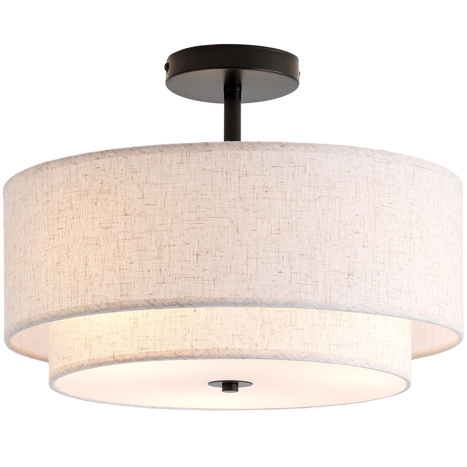 16" Double Drum 3-Light Semi Flush Mount Ceiling Light, Classic Fabric Linen Shade Design for Liv... | Amazon (US)