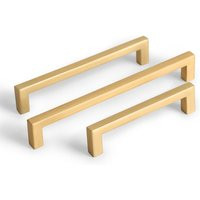 Gold Square Modern Stainless Steel Brushed Brass Gold Cabinet Pulls & Knobs Handles Drawer Kitchen F | Etsy (US)