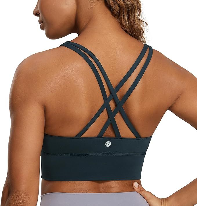 CRZ YOGA Womens Strappy Longline Sports Bra - Medium Impact Criss Cross Yoga Padded Bras Workout ... | Amazon (US)