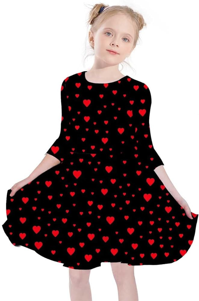 LuckyShe Girl Valentine Dress Kids Toddler Little Tween Love Heart Holiday 3/4 Long Sleeve Twirl ... | Amazon (US)