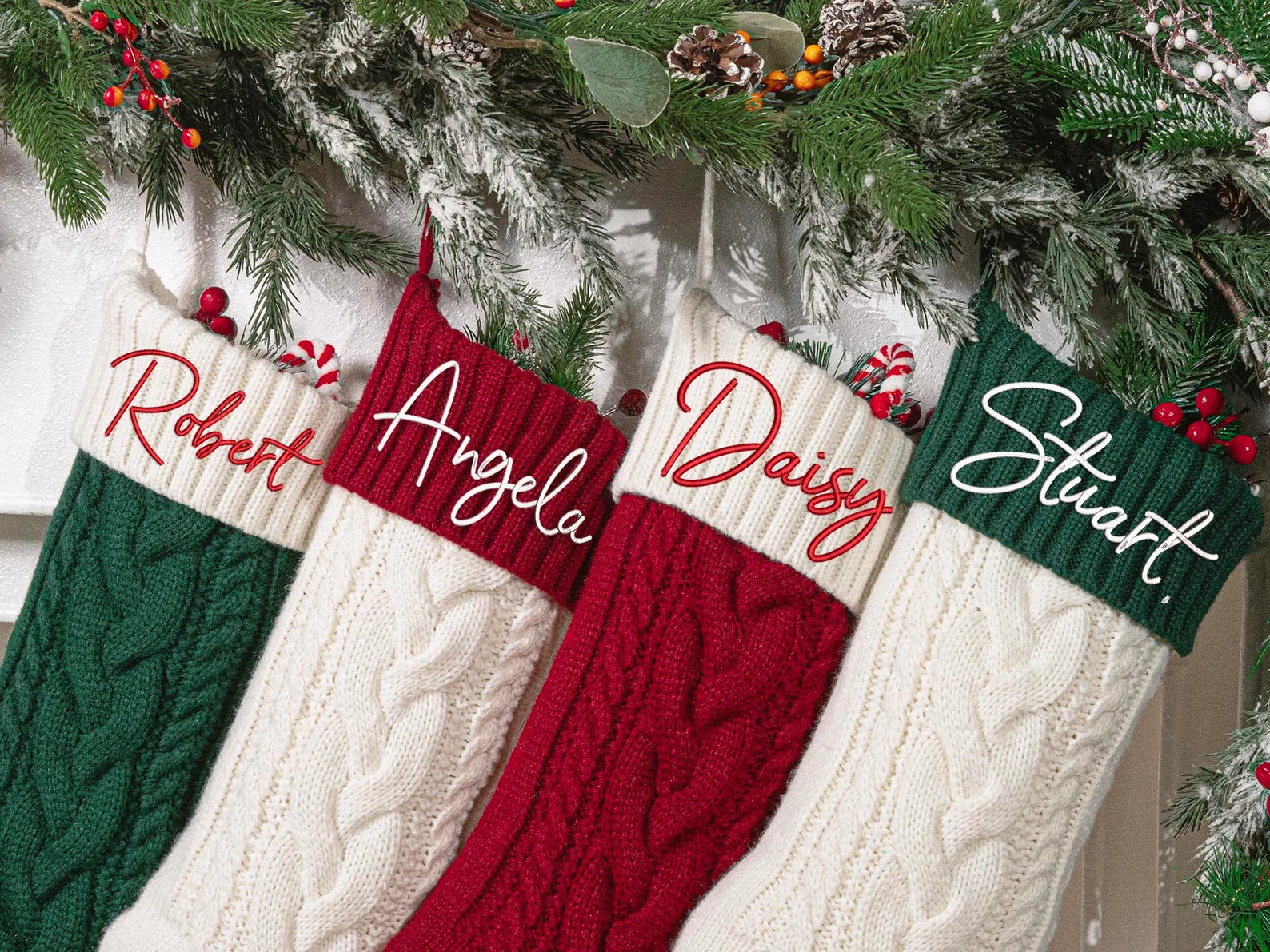 2024 Embroidered Christmas Stocking, Knitted Family Stocking, Personalized Xmas Stocking with Nam... | Etsy (US)