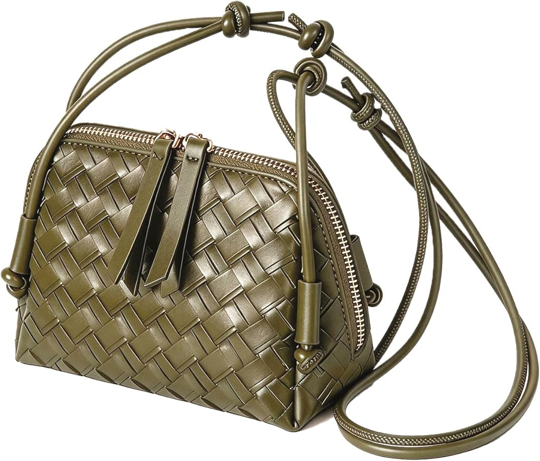 JYG Woven Crossbody Bags for Women PU Leather Handwoven Shoulder Bag Mini Satchel Purses with Adj... | Amazon (US)