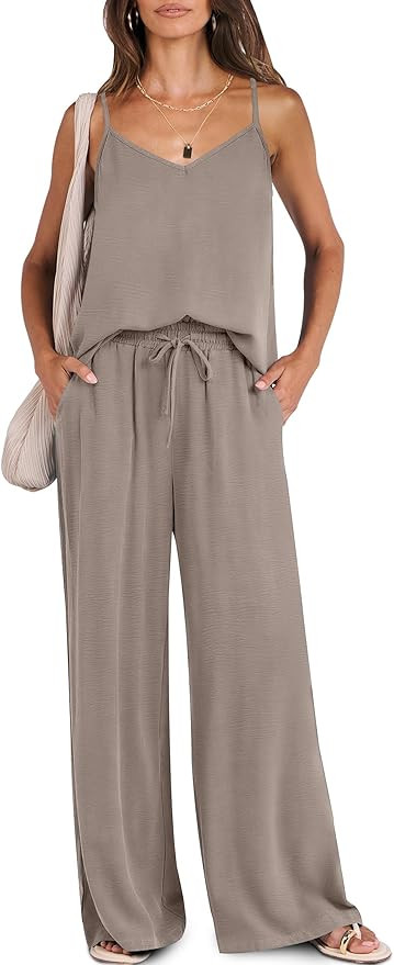Caracilia Women Summer 2 Piece Lounge Sets Outfits Casual Matching Tank Top Wide Leg Pants Set Tr... | Amazon (US)