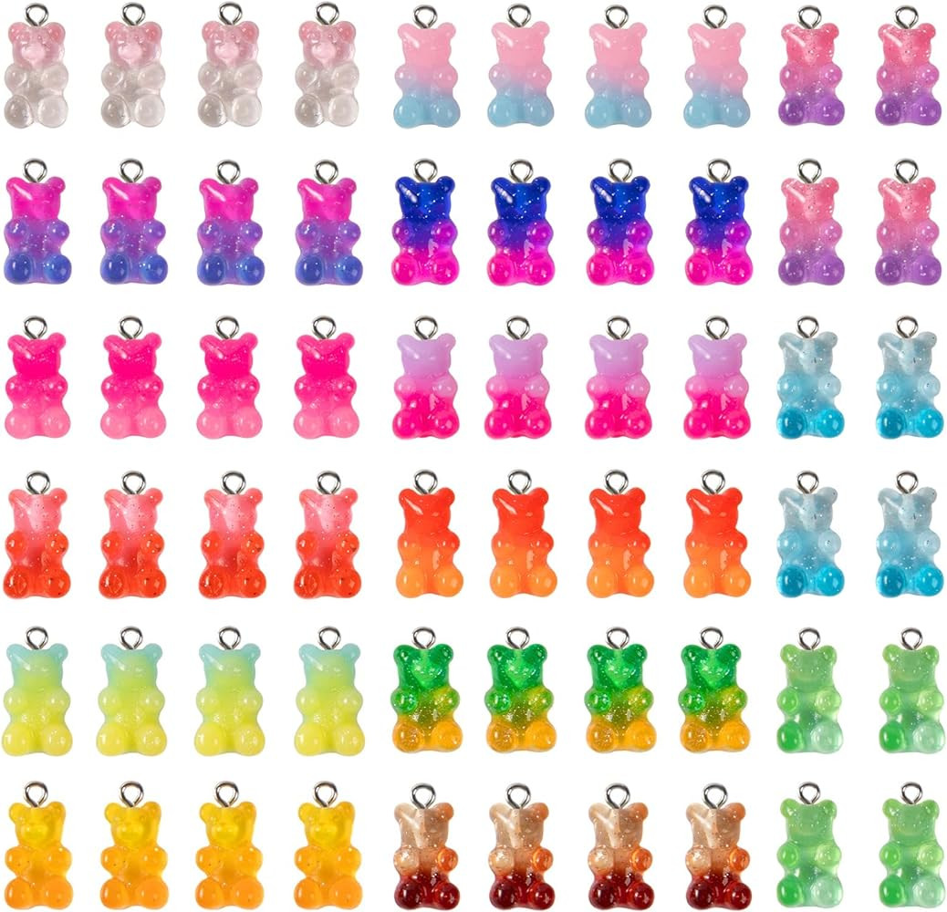 60pcs Gradient 3D Gummy DIY Bear Charms- Resin Bear Shaped Clay Pendants in 15 Colors Earring Bra... | Amazon (US)