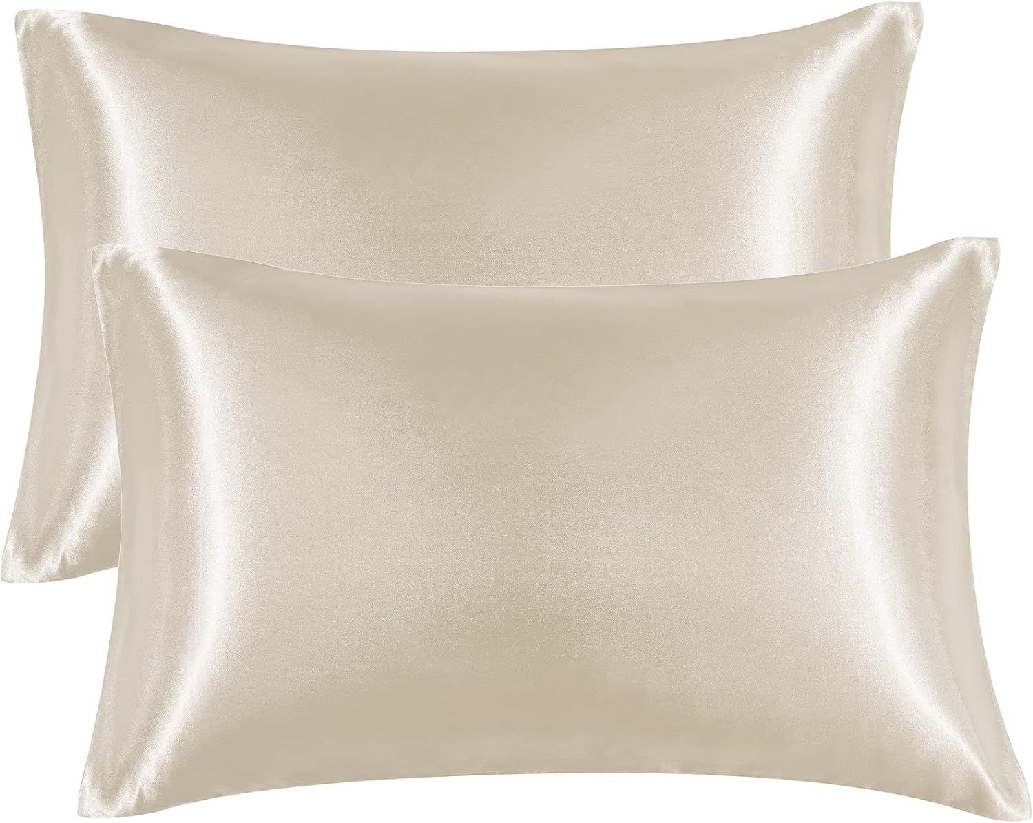EHEYCIGA Satin Pillowcases for Hair 2 Pack Beige Silky Pillow Cases Set Soft Breathable Anti Wrin... | Amazon (UK)