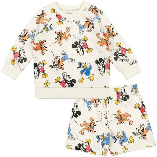 Disney Mickey Mouse Donald Duck Goofy Newborn Baby Boys French Terry Sweatshirt & Shorts White 0-... | Walmart (US)