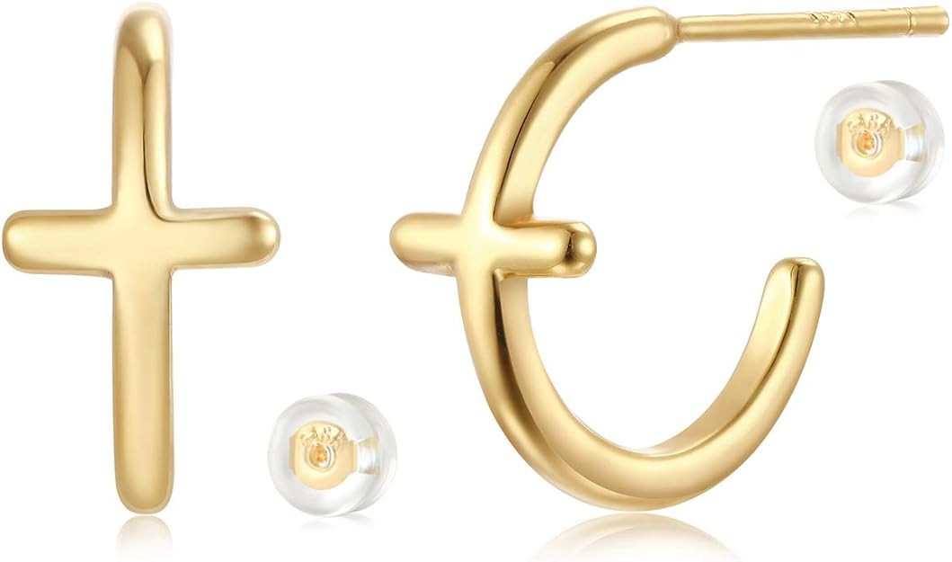 MYEARS Women Hoop Earrings Gold Open C Shape 14K Gold Filled Small Simple Handmade Hypoallergenic... | Amazon (US)