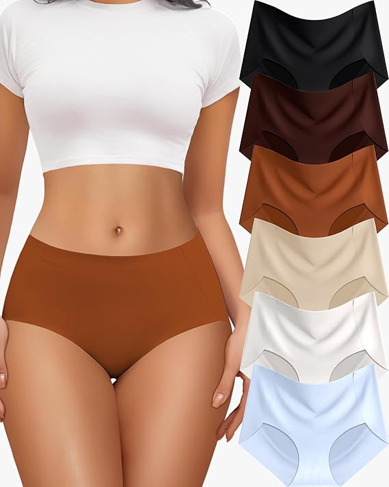 6 Pack Womens Underwear Seamless Sexy Full Coverage Breathable Briefs No Show High Waisted Bikini... | Amazon (US)