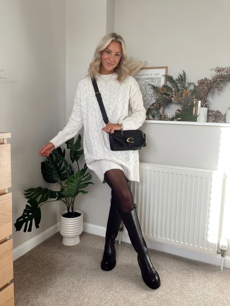 New in the style x Stacey Solomon cream knitted jumper dress, H&M knee high leather chunky boots, coach tabby 26 bag 

#LTKSeasonal #LTKstyletip #LTKeurope