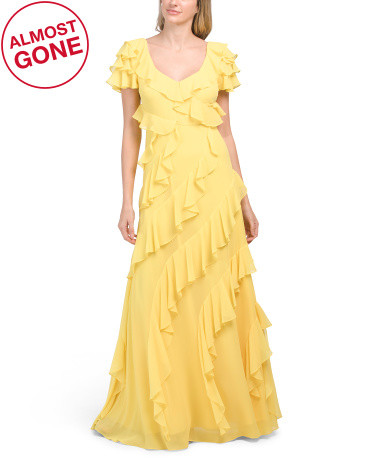 Short Sleeve Ruffle Gown | TJ Maxx