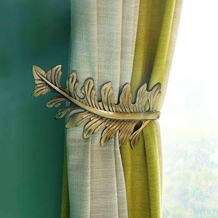 SUQ I OME 1 Pair European Antique Brass Leaf Curtain Tiebacks Curtain Holdbacks Decorative Wall M... | Amazon (US)