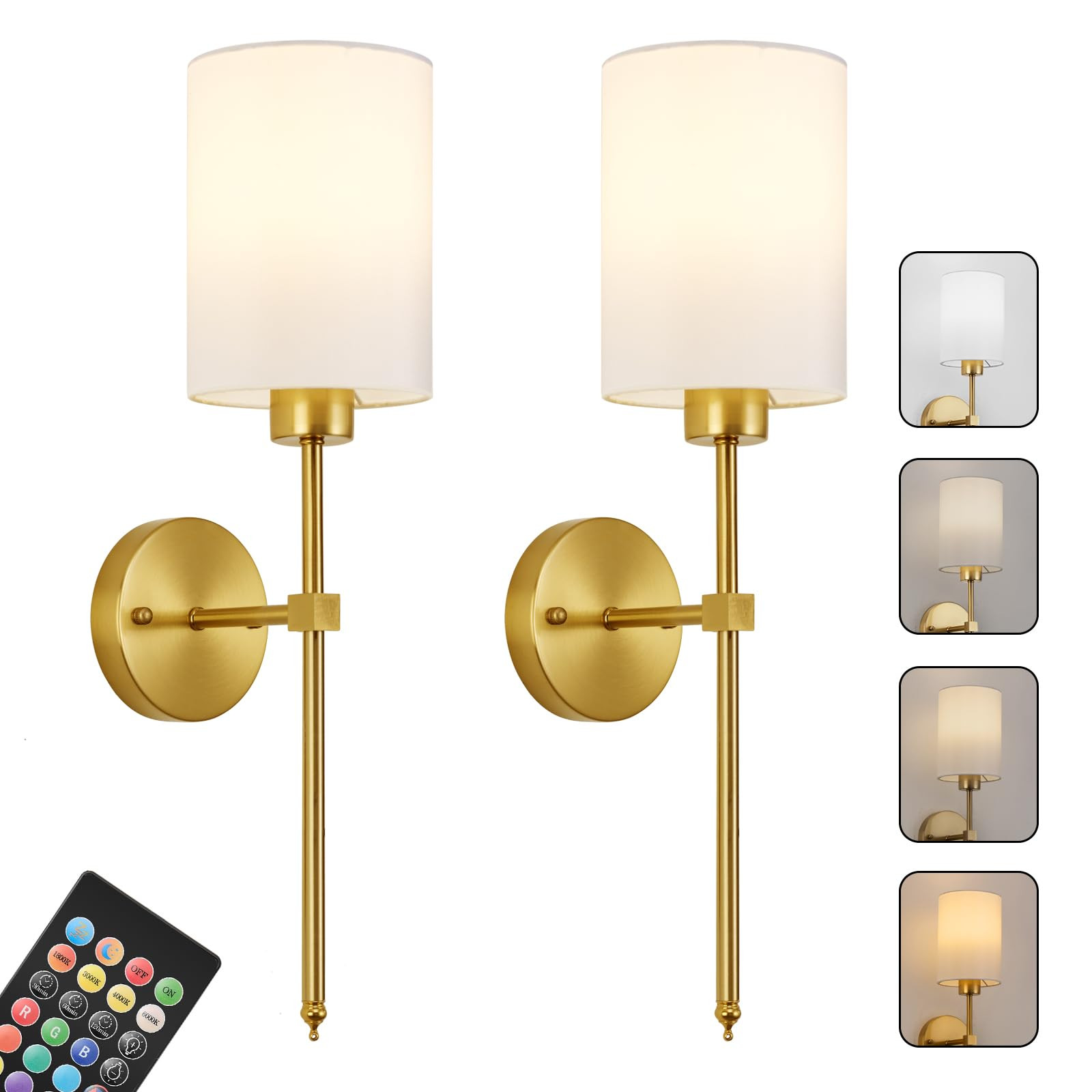 Battery Operated Wall Sconces Set of Two,Wireless Rechargeable Wall Light With Remote Control, Di... | Amazon (US)