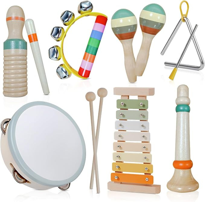 Toddler Musical Instruments Set - Neutral Colors Wooden Montessori Toys Percussion Instruments Mu... | Amazon (US)