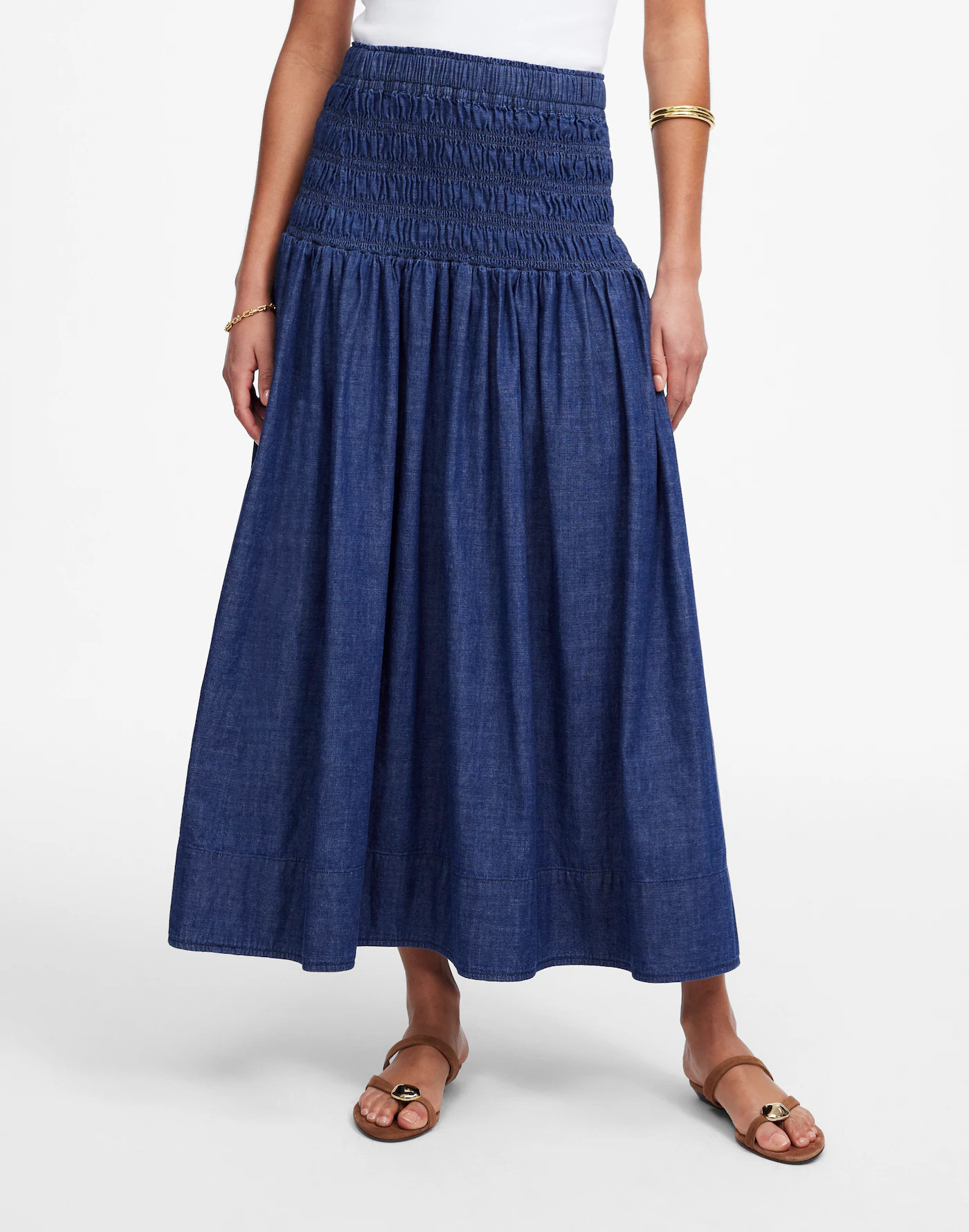 Smocked-Waist Denim Midi Skirt in Rinse Wash | Madewell | Madewell
