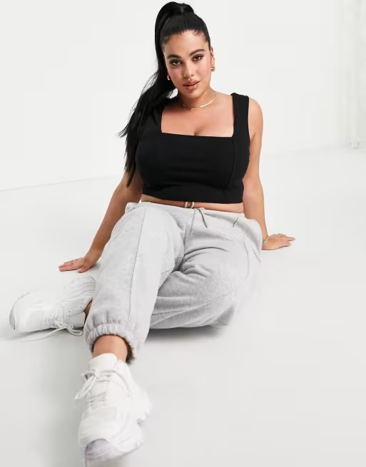ASOS DESIGN Curve crop cami with square neck and seam detail in black | ASOS (Global)