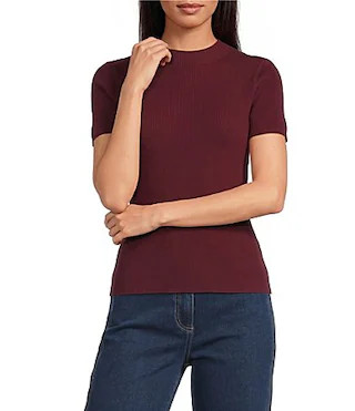 Skies Are Blue Soft Knit Mock Neck Short Sleeve Sweater Top -  M | Dillard's