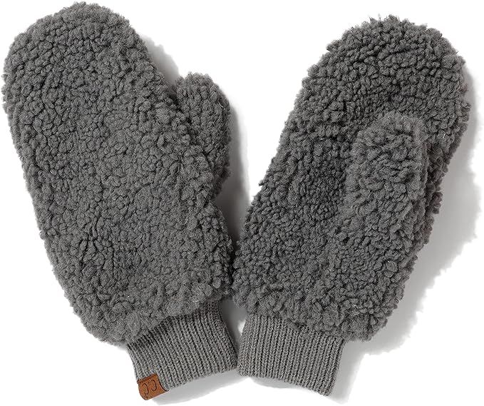 C.C Sherpa Cuff Beanie Hat Suede Logo and Sherpa Mitten Gloves (HAT-008,MT-008) | Amazon (US)