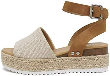 Soda Topic Open Toe Buckle Ankle Strap Espadrilles Flatform Wedge Casual Sandal | Amazon (US)