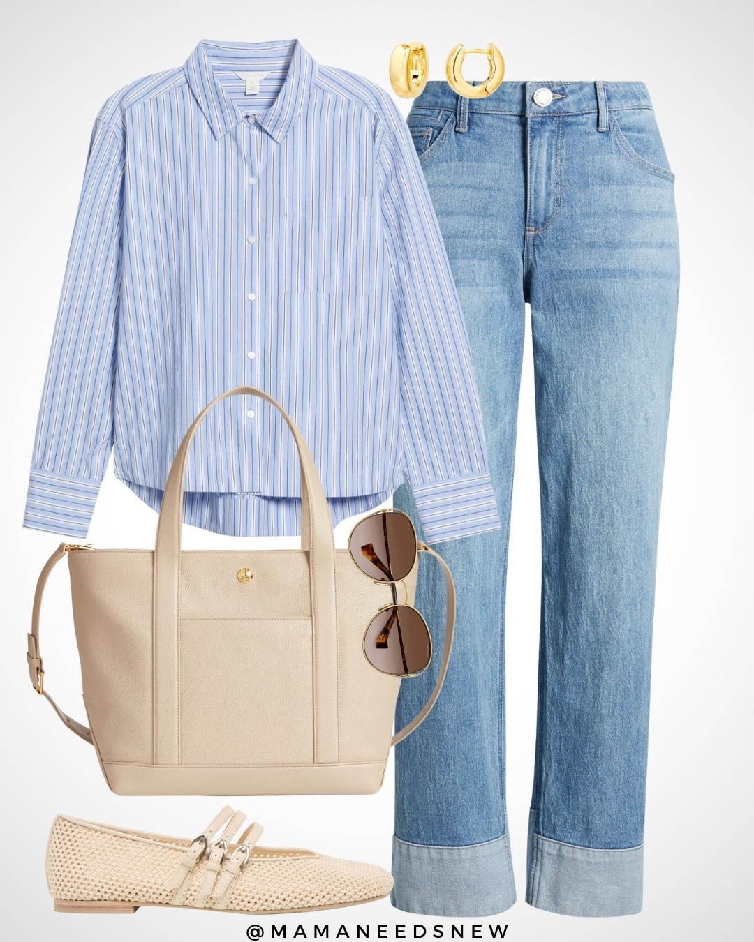 A casual summer / fall transitional outfit with striped shirt, jeans, Mary Jane flats & a tote bag, great for a casual work day 🩵

#LTKSaleAlert #LTKWorkwear #LTKStyleTip