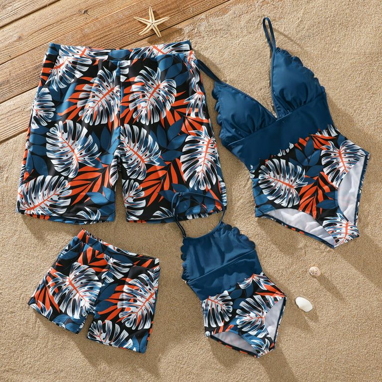PatPat Family Matching Swimwear Set Palm Leaf Print Bathing Suit,Mommy and Me V Neck Spaghetti St... | Walmart (US)
