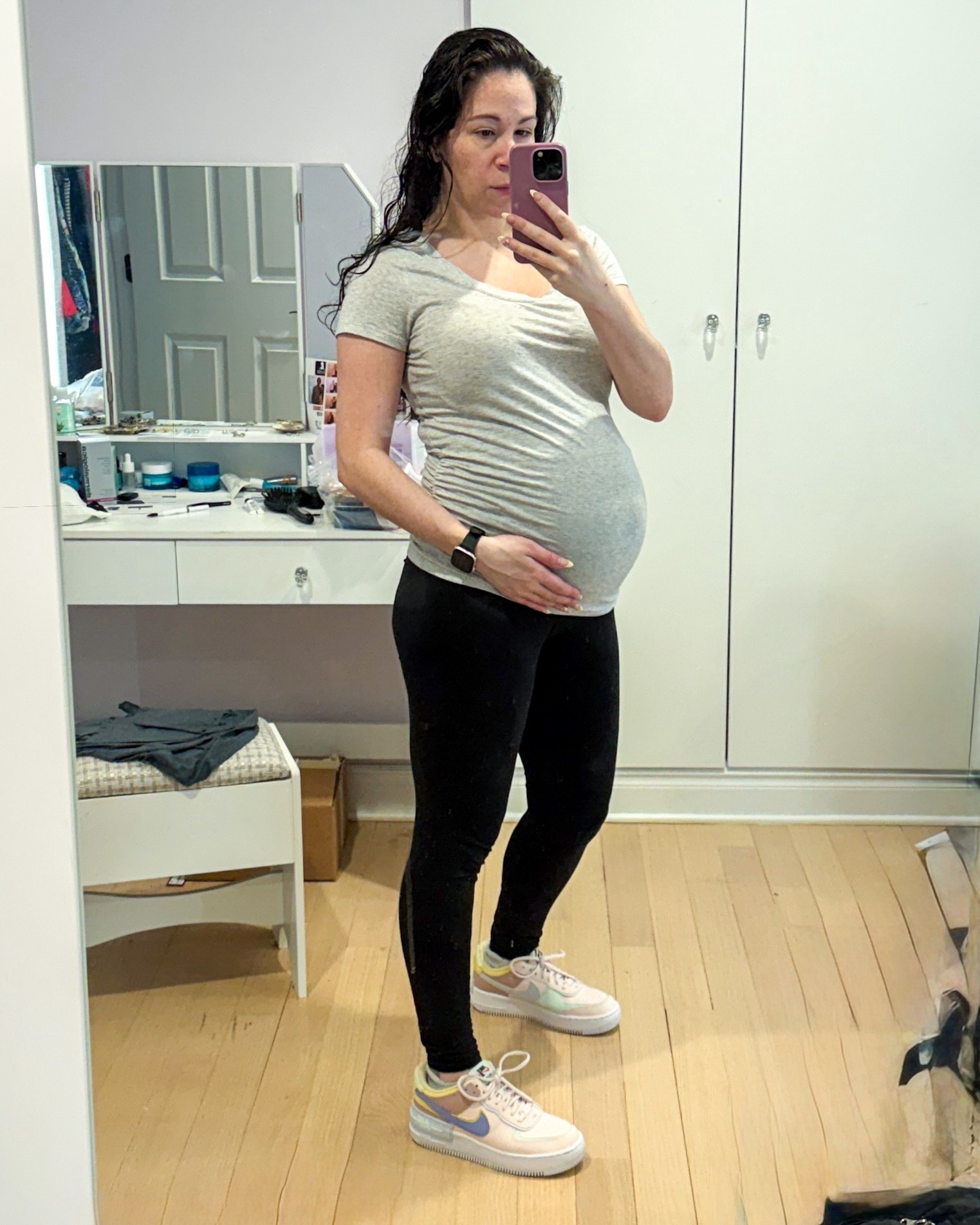 Comfortable pregnancy outfit for third trimester. Tee under $15 at old navy and leggings from Amazon. 

#LTKBump #LTKootd #LTKSaleAlert