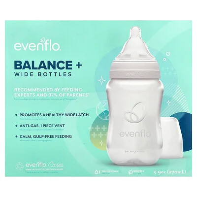 Evenflo Feeding, Balance+ Bottles, Wide, 0+ Months, Slow Flow, 3 Bottles, 9 oz (270 ml) Each | iHerb