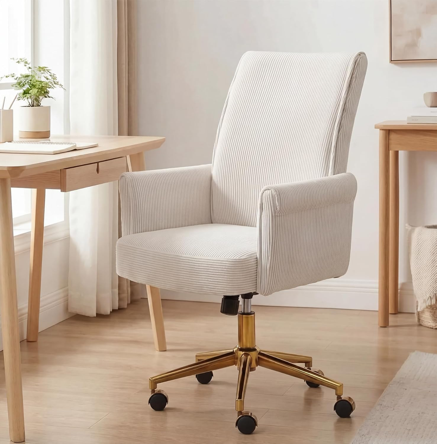 Stripes Velvet Home Office Desk Chair, Accent Upholstered Modern Height Adjustable Swivel Chair w... | Amazon (US)