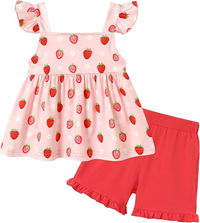 YUEMION Toddler Girl Clothes, 2Pcs Baby Girl Summer Outfits Ruffle Sleeveless Shirts Floral Tops ... | Amazon (US)