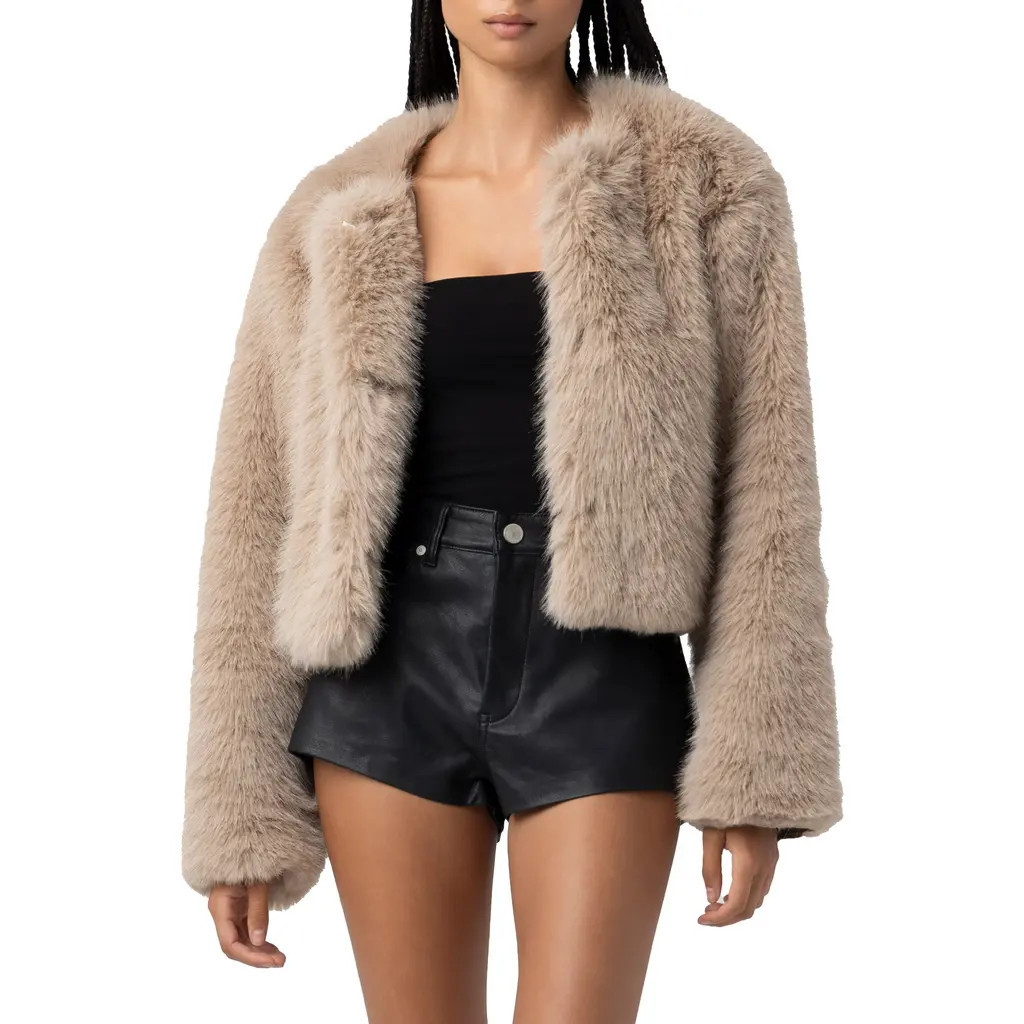 BLANKNYC Faux Fur Crop Jacket in Prime Asset at Nordstrom, Size Small | Nordstrom